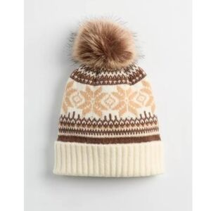 Torrid Cream and Brown Knit Hat with Pom Pom